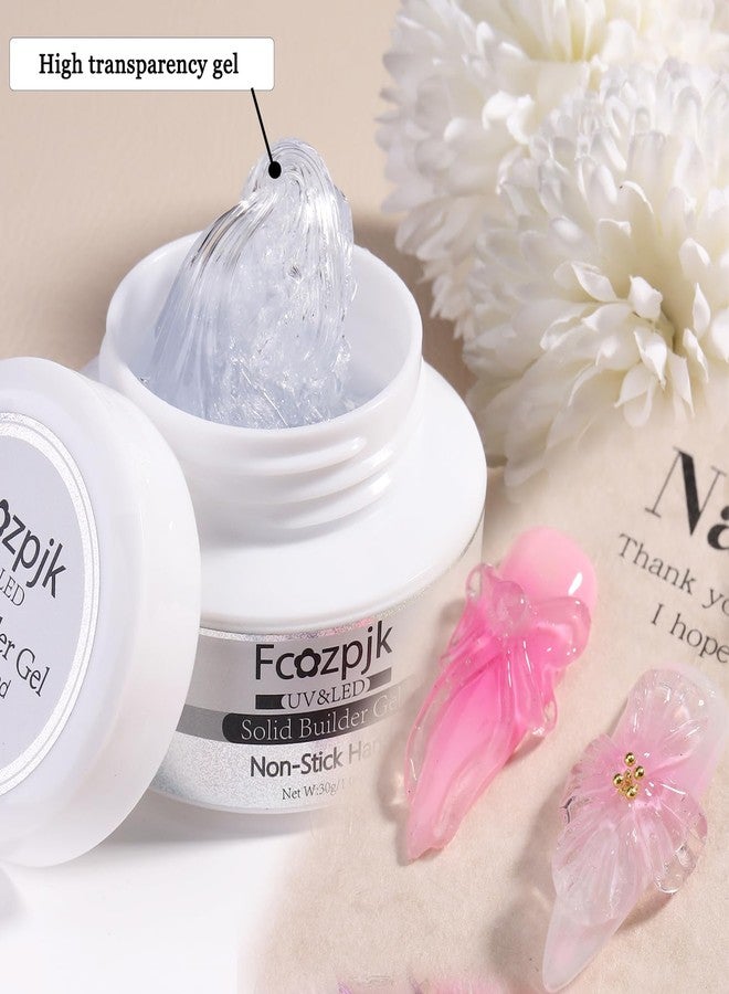 Fcozpjk Clear and White Solid Builder Gel for Nails, 2PCS 30g 3D Nail Art Gel Non-sticky Hand Hard Gels Sculpting Molding Embossed Flowers Design with Carving Pen DIY Home Manicure Salon Supplies - Image 4